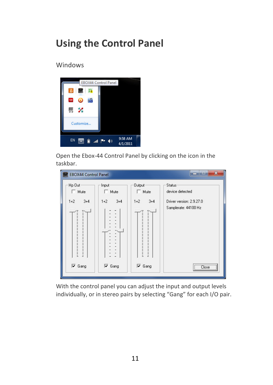 Using the control panel | Electrix Ebox-44 User Manual | Page 11 / 16