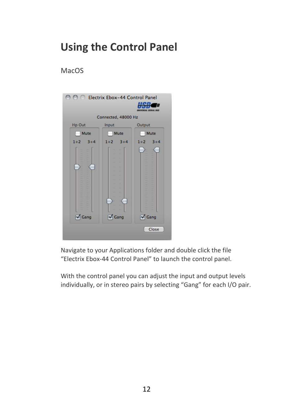 Using the control panel | Electrix Ebox-44 User Manual | Page 12 / 16