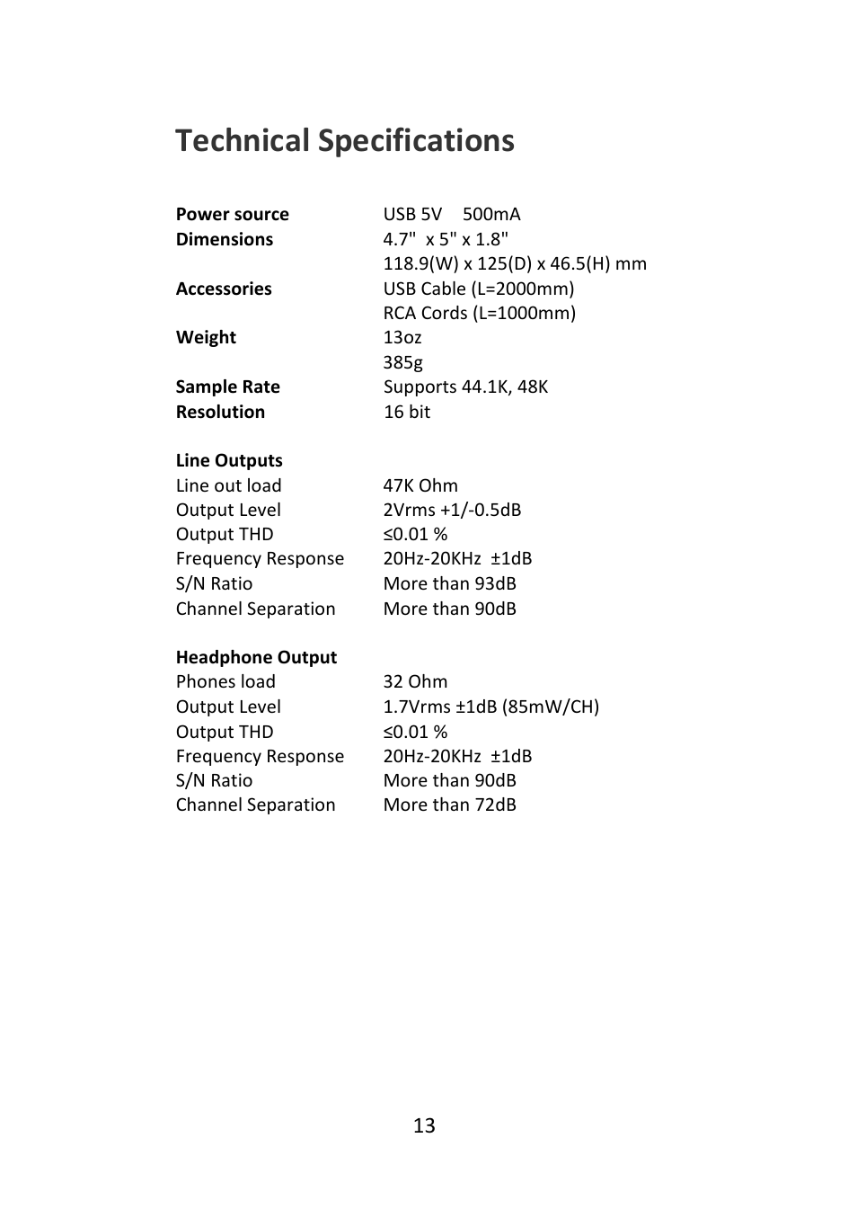 Technical specifications | Electrix Ebox-44 User Manual | Page 13 / 16