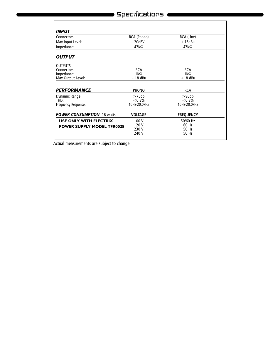 Ssp pe ec ciiffiic ca attiio on ns s | Electrix EQ Killer User Manual | Page 16 / 18