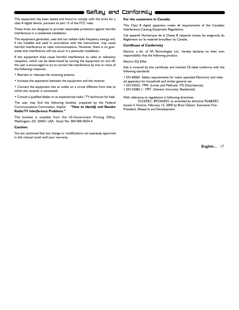 Electrix EQ Killer User Manual | Page 17 / 18
