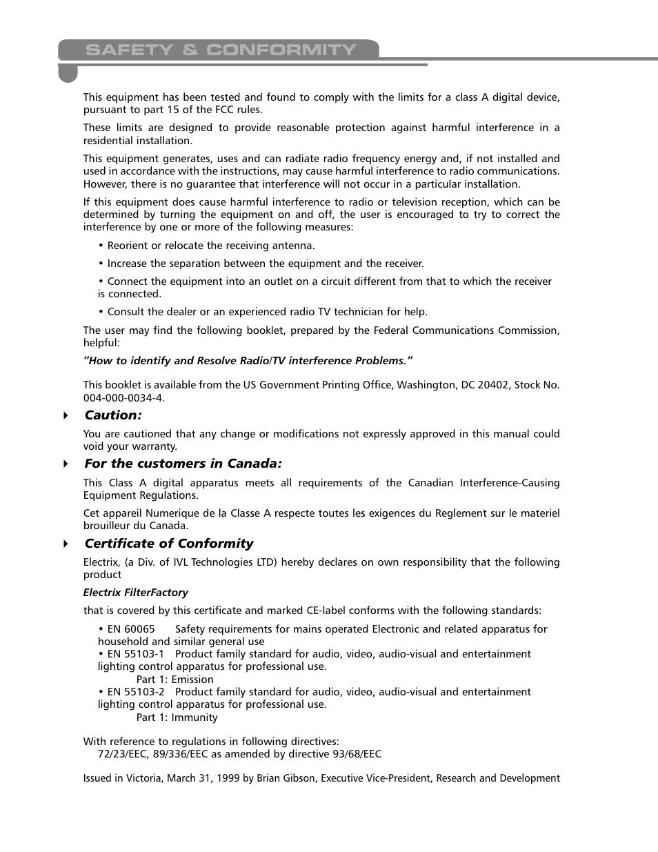 Safety & conformity | Electrix Filter Factory User Manual | Page 19 / 19