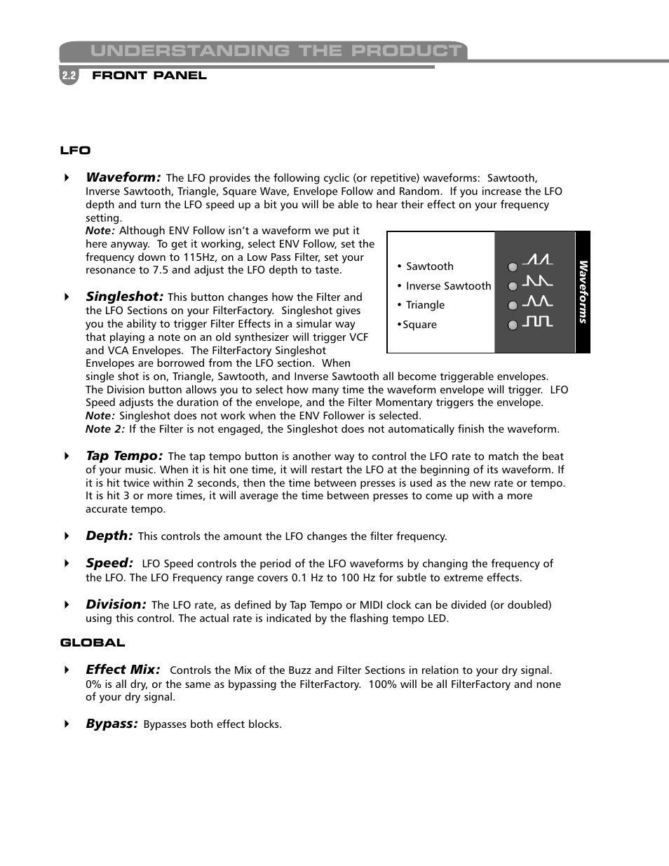 Understanding the product | Electrix Filter Factory User Manual | Page 9 / 19