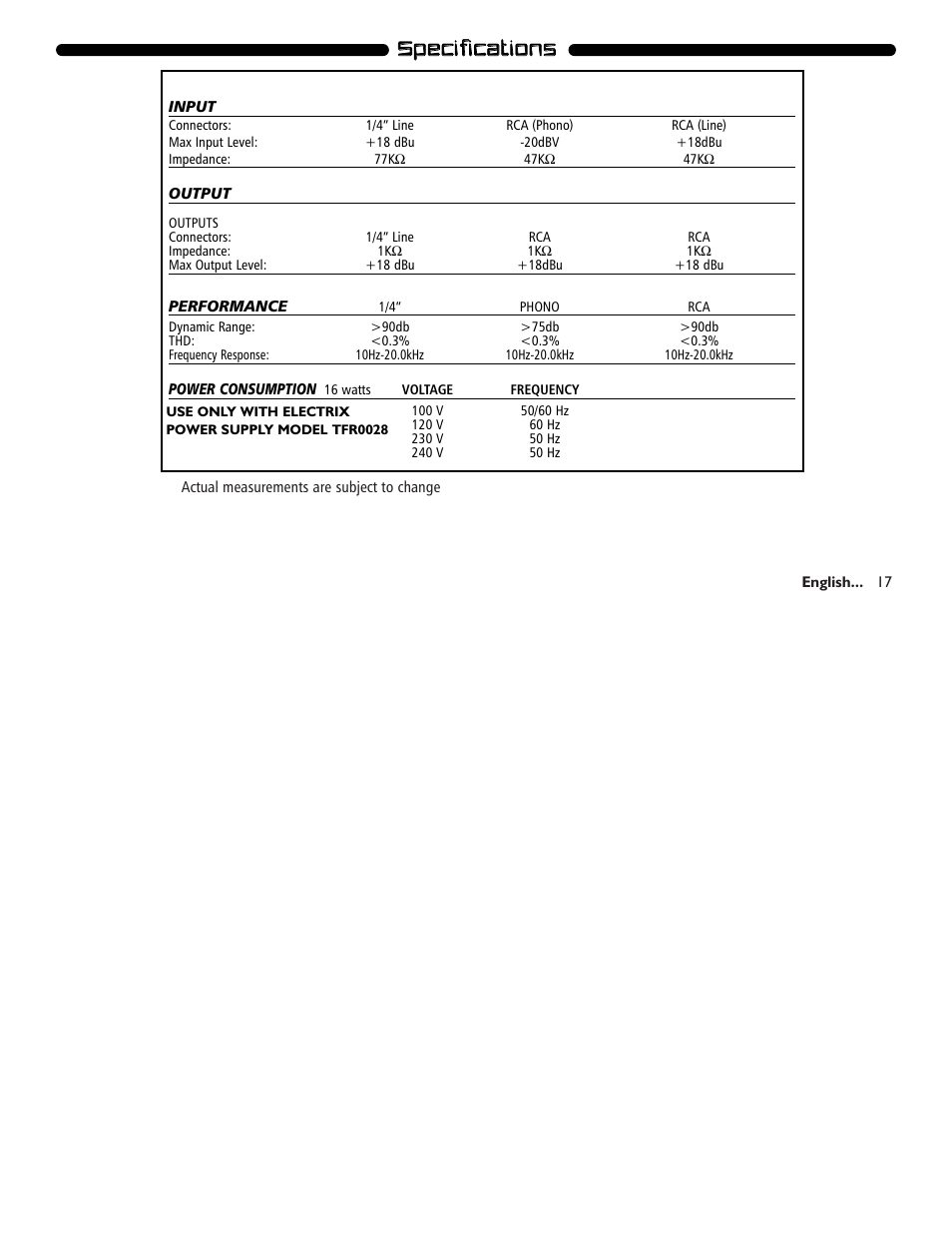 Ssp pe ec ciiffiic ca attiio on ns s | Electrix Filter Queen User Manual | Page 17 / 18