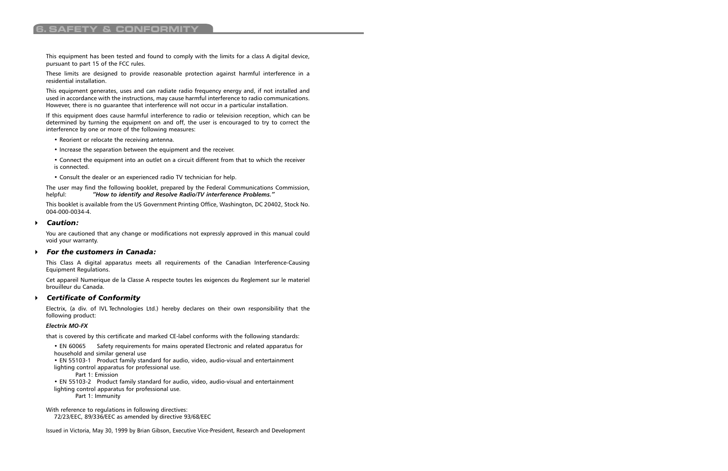 Safety & conformity | Electrix MOFX User Manual | Page 11 / 11