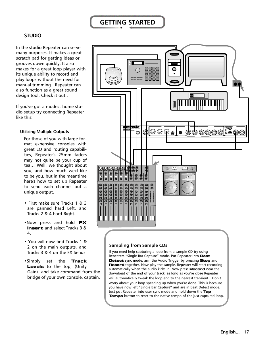 Getting started, Sampling from sample cds | Electrix Repeater User Manual | Page 17 / 48