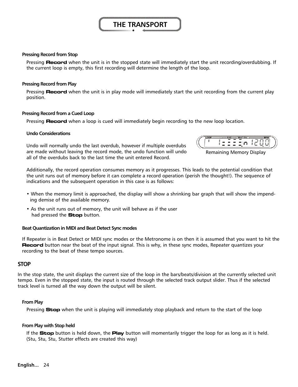 The transport | Electrix Repeater User Manual | Page 24 / 48
