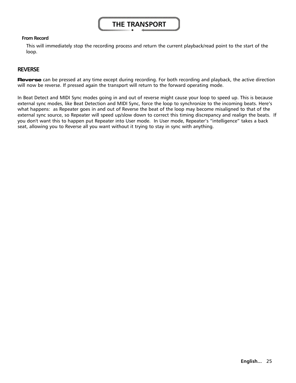 The transport | Electrix Repeater User Manual | Page 25 / 48