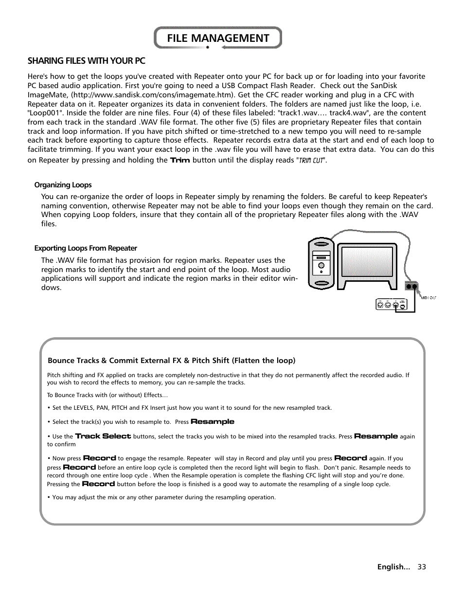 File management, Sharing files with your pc | Electrix Repeater User Manual | Page 33 / 48