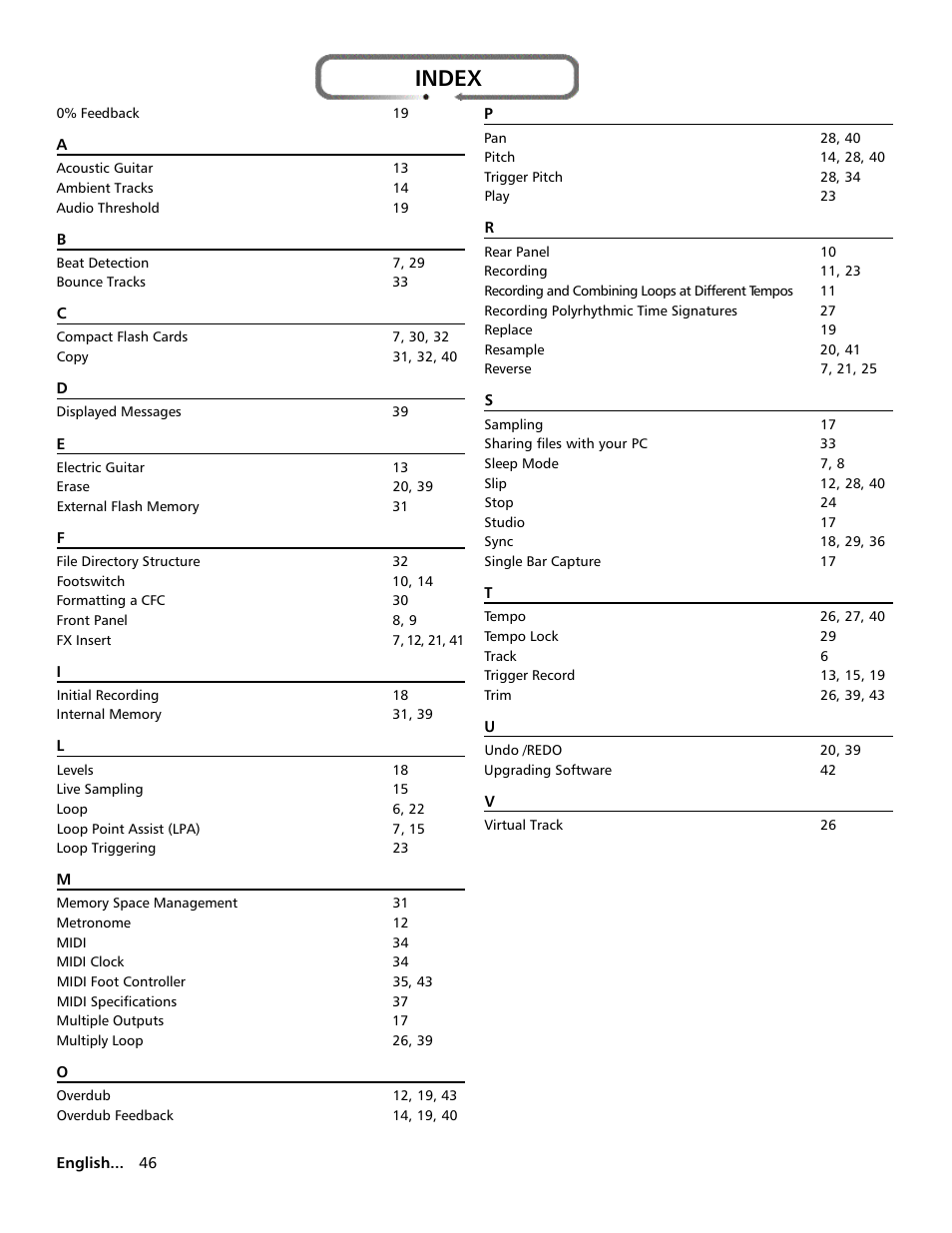 Index | Electrix Repeater User Manual | Page 46 / 48