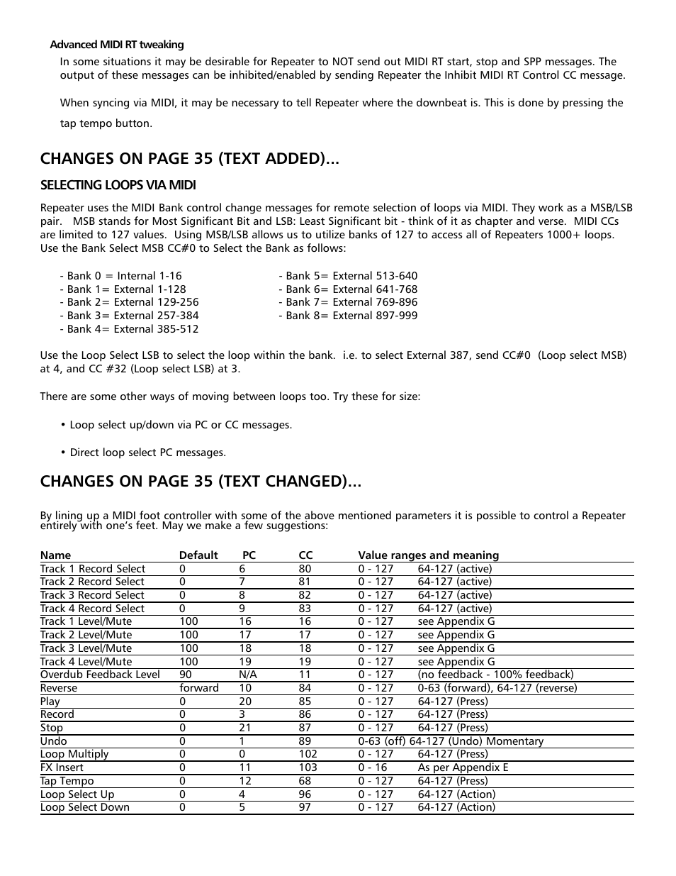Changes on page 35 (text added), Changes on page 35 (text changed) | Electrix Repeater Addendum User Manual | Page 5 / 7