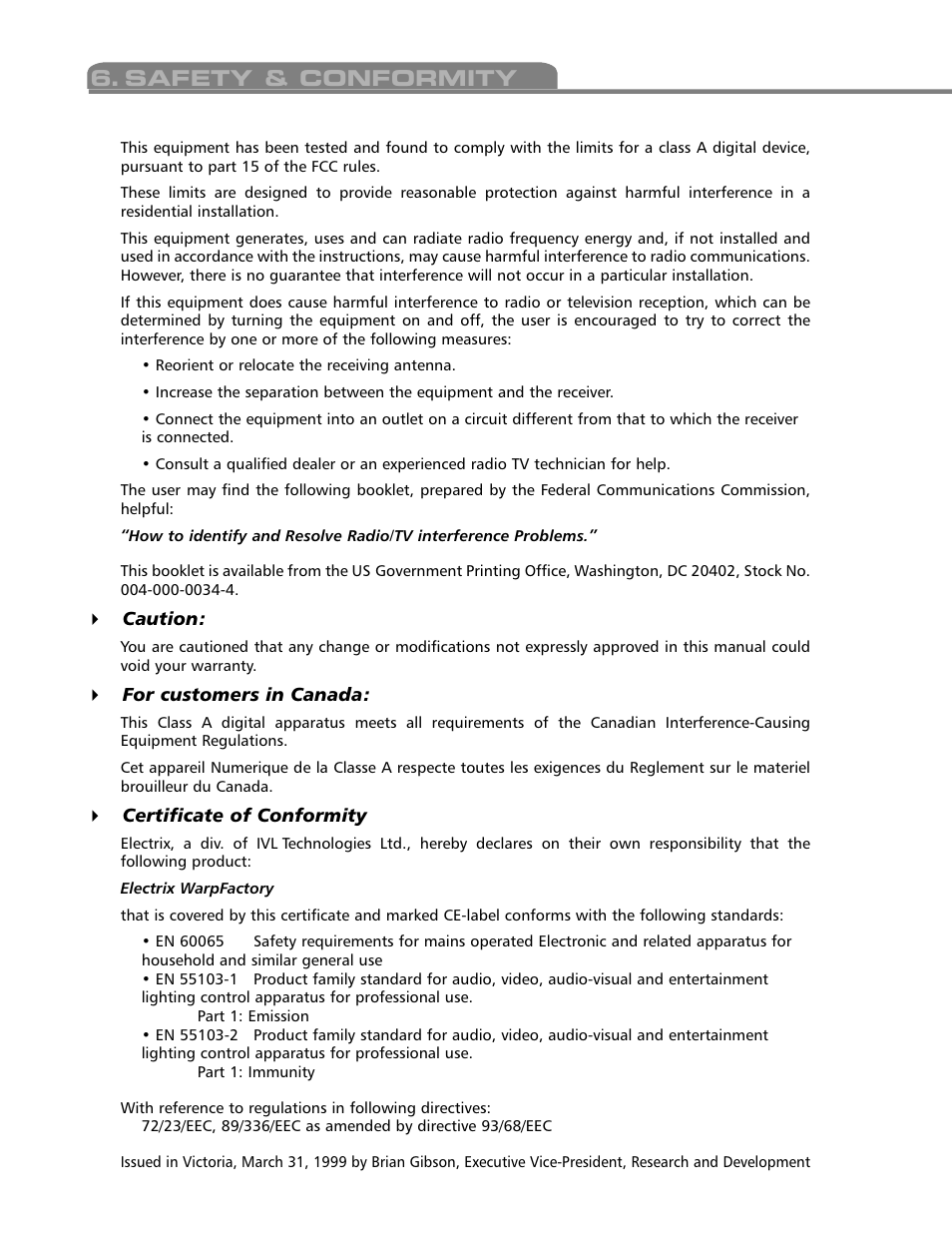 Safety & conformity | Electrix Warp Factory User Manual | Page 17 / 17