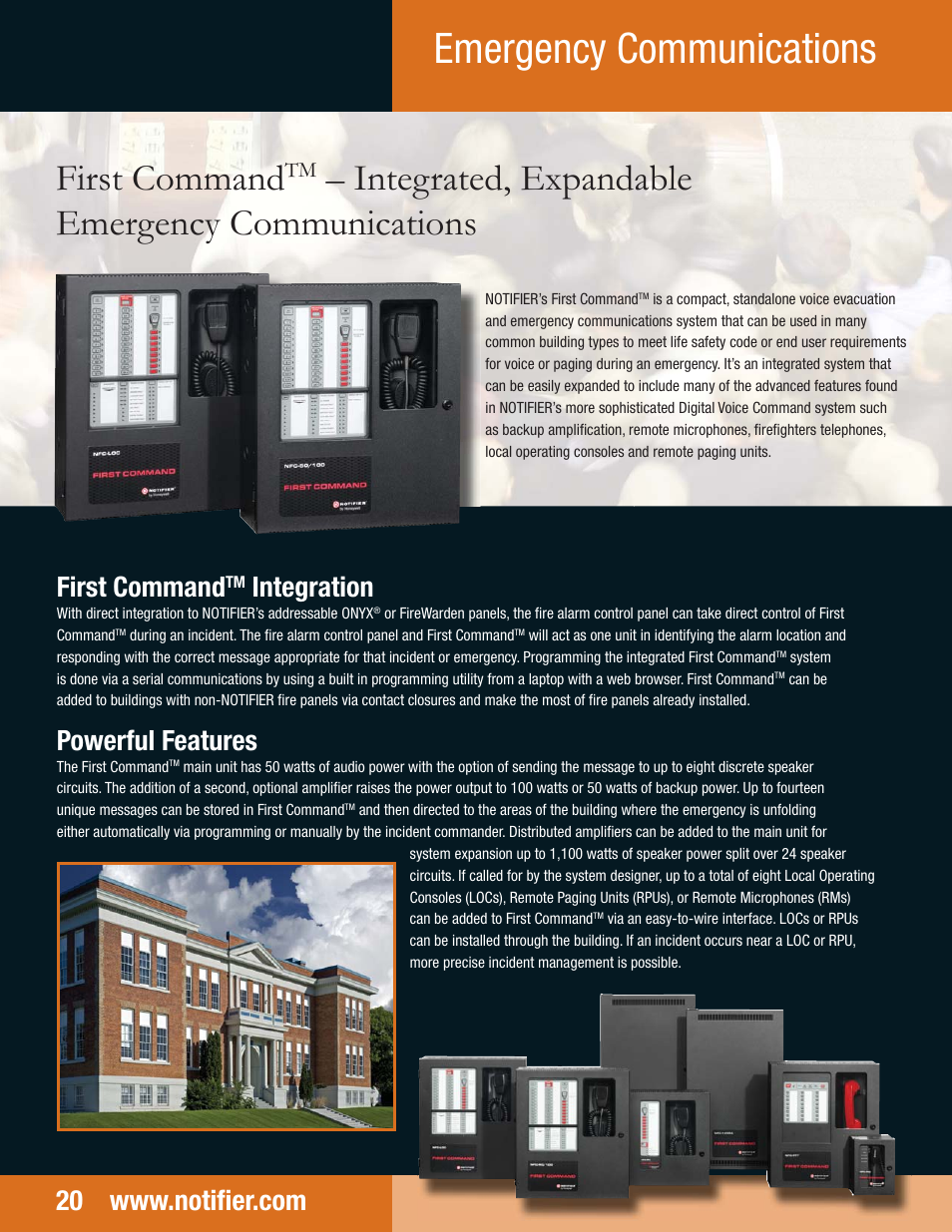 Emergency communications, First command, Integrated, expandable emergency communications | Integration, Powerful features | Notifier NFS2-3030 User Manual | Page 20 / 24