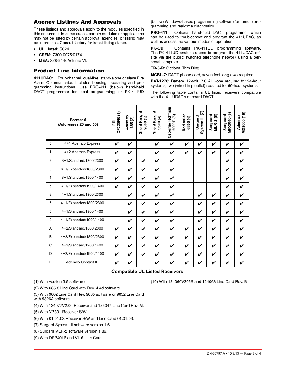 Agency listings and approvals, Product line information | Notifier 411UDAC Rev 2 Fire Alarm Communicator User Manual | Page 3 / 4