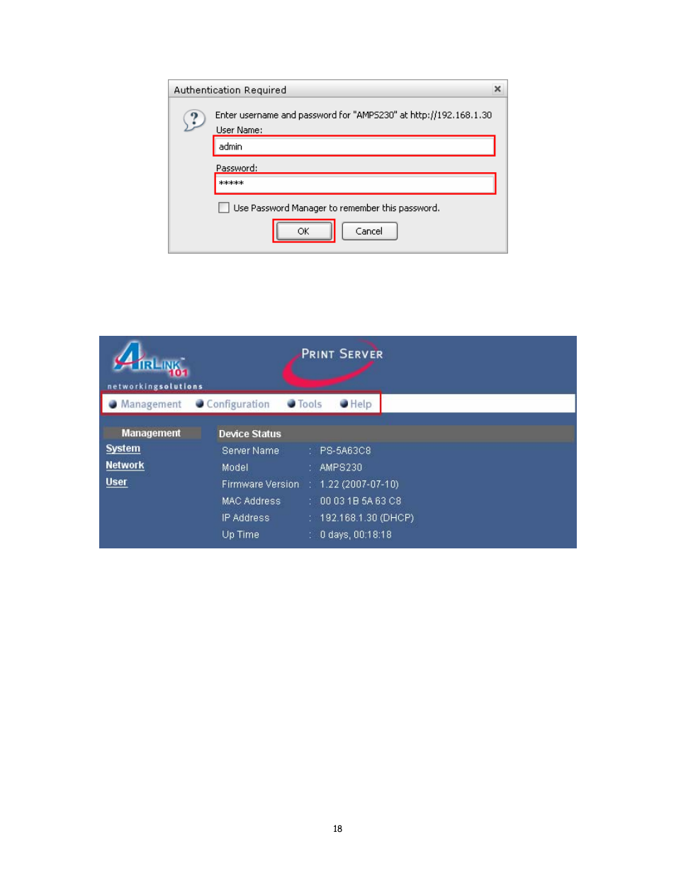 2 management | Airlink101 AMPS230 User Manual | Page 18 / 43