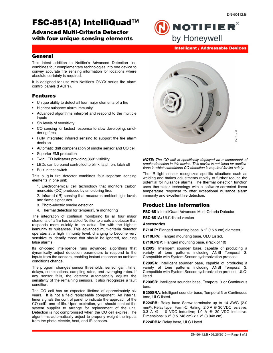 Notifier FSC-851 User Manual | 2 pages