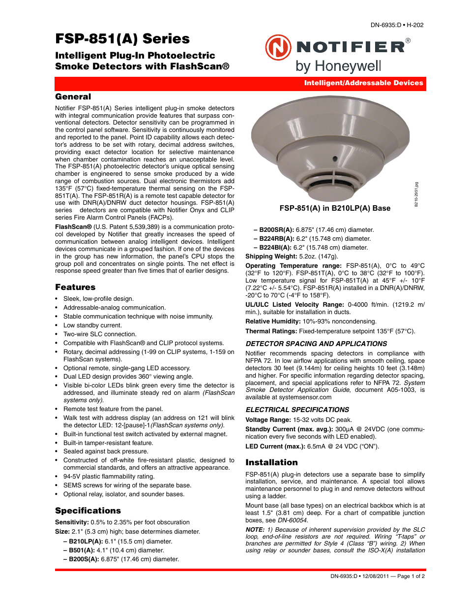 Notifier FSP-851R User Manual | 2 pages