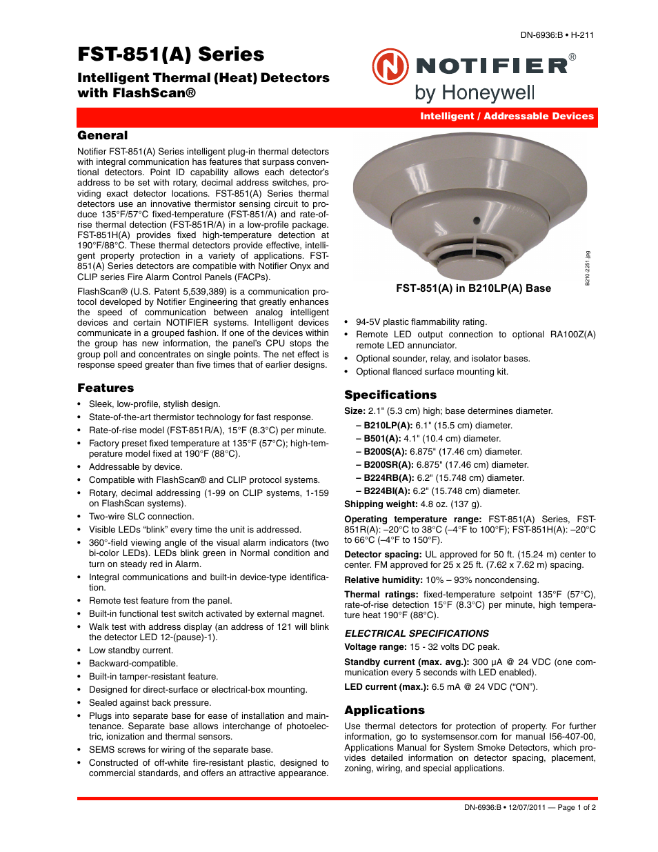 Notifier FST-851 User Manual | 2 pages