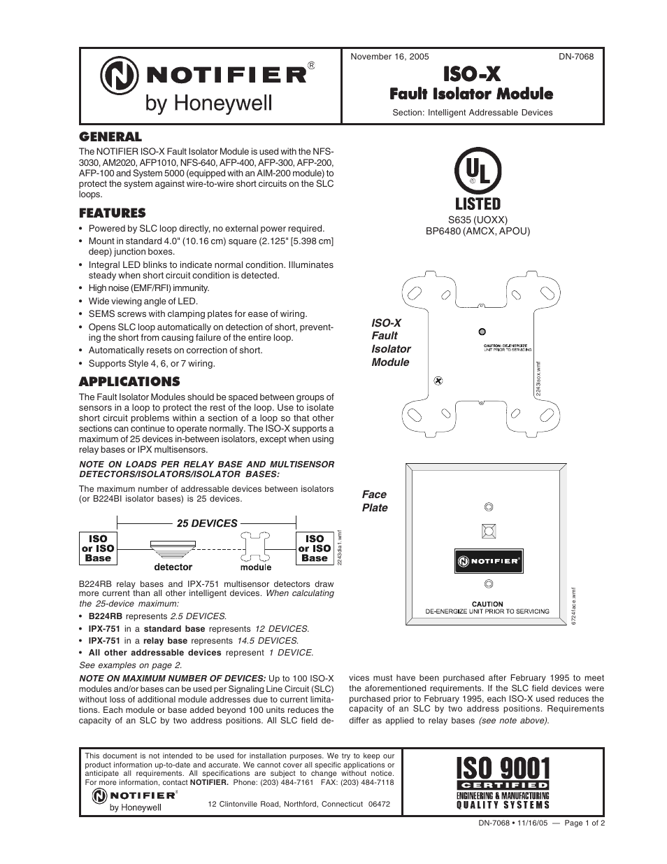 Notifier ISO-X User Manual | 2 pages