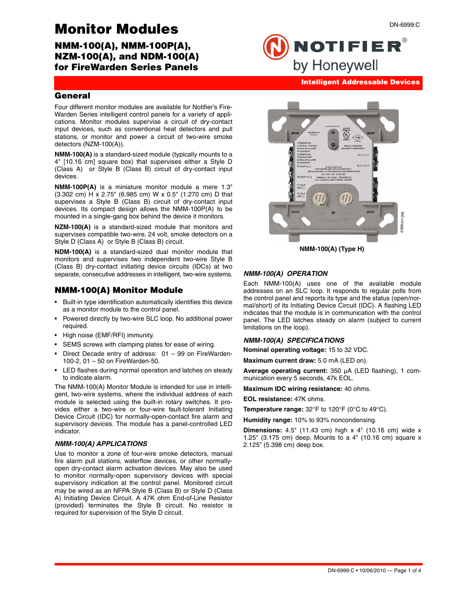 Notifier NDM-100(P) User Manual | 4 pages