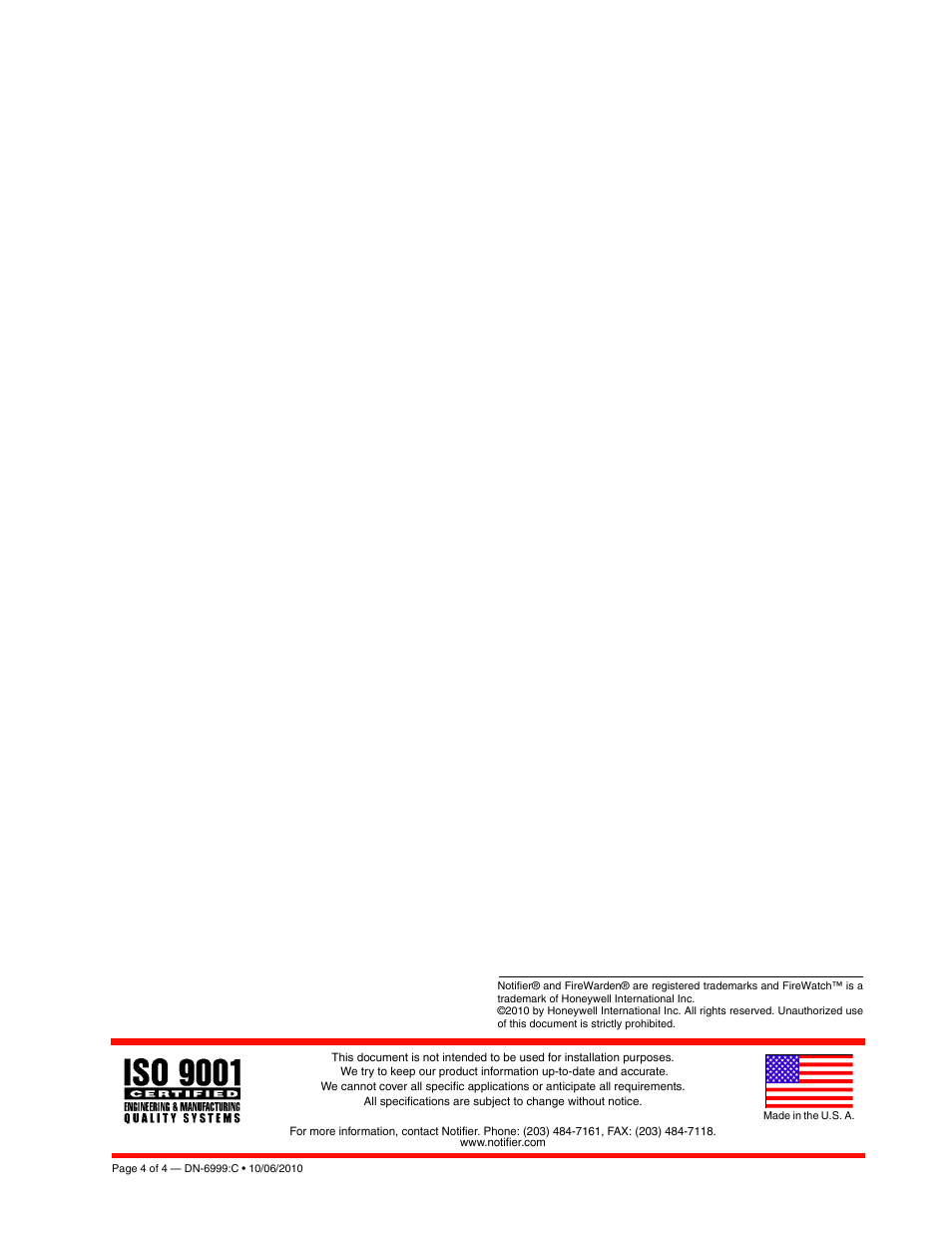 Notifier NDM-100(P) User Manual | Page 4 / 4