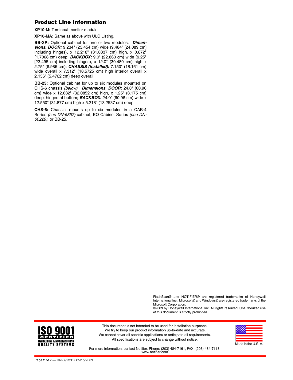 Product line information | Notifier XP10-M 10 User Manual | Page 2 / 2