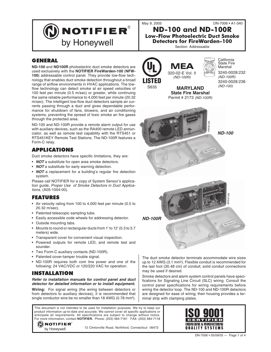 Notifier ND-100R User Manual | 4 pages