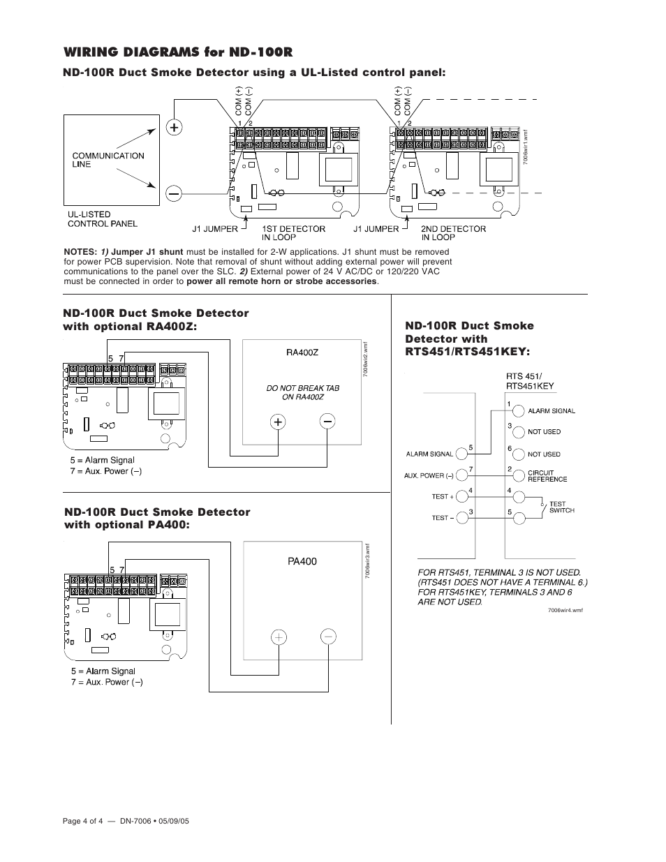 Wiring diagrams for nd-100r | Notifier ND-100R User Manual | Page 4 / 4