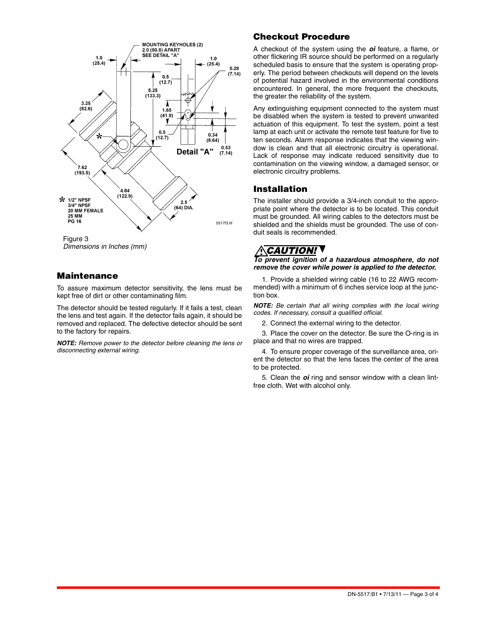 Maintenance, Checkout procedure, Installation | Notifier 30-2056B User Manual | Page 3 / 4