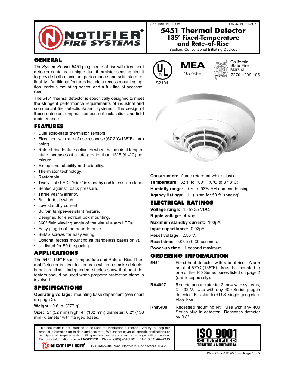 Notifier 5451 User Manual | 2 pages