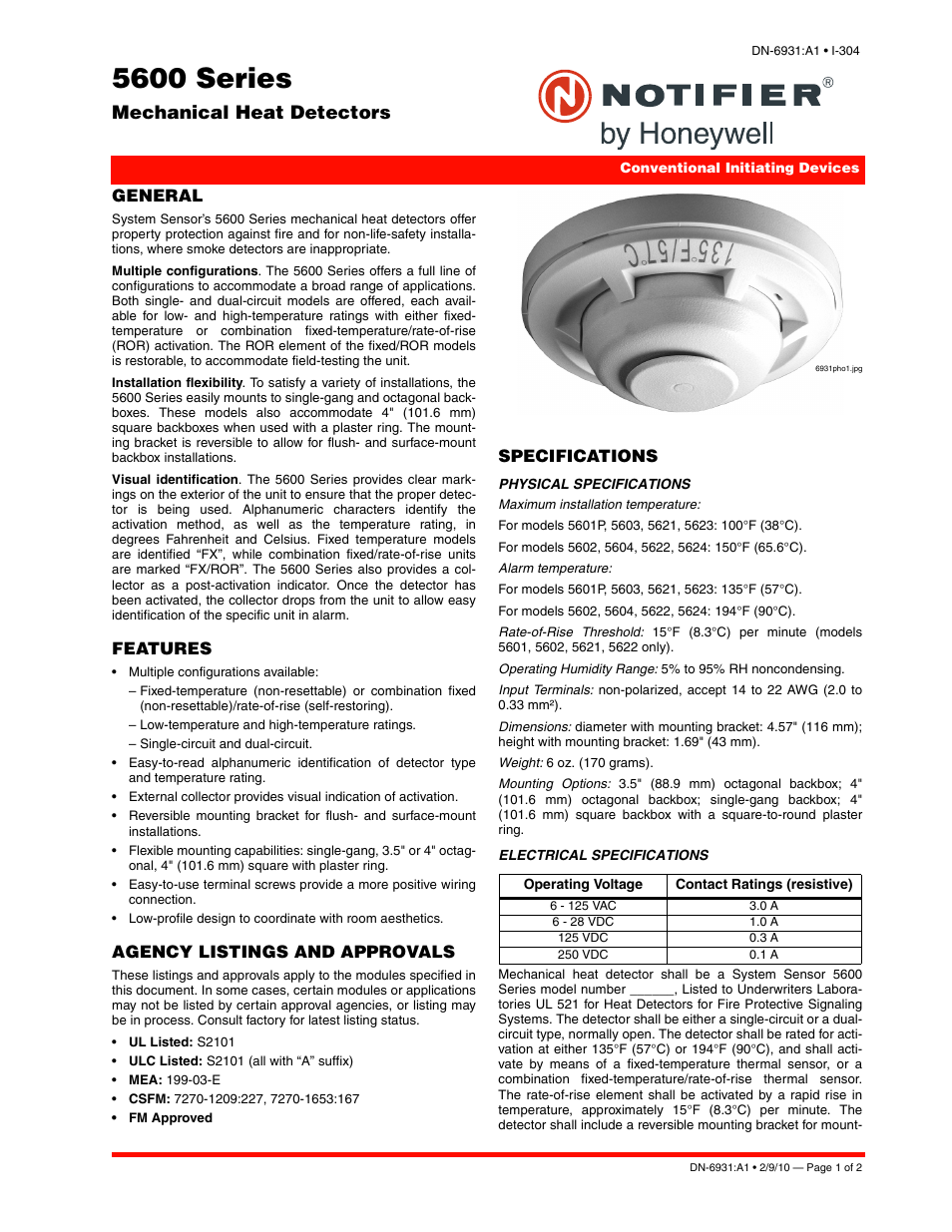 Notifier 5600 Series User Manual | 2 pages
