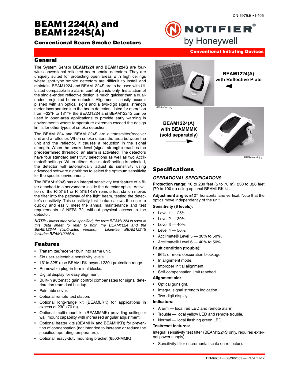 Notifier BEAM1224(S) User Manual | 2 pages