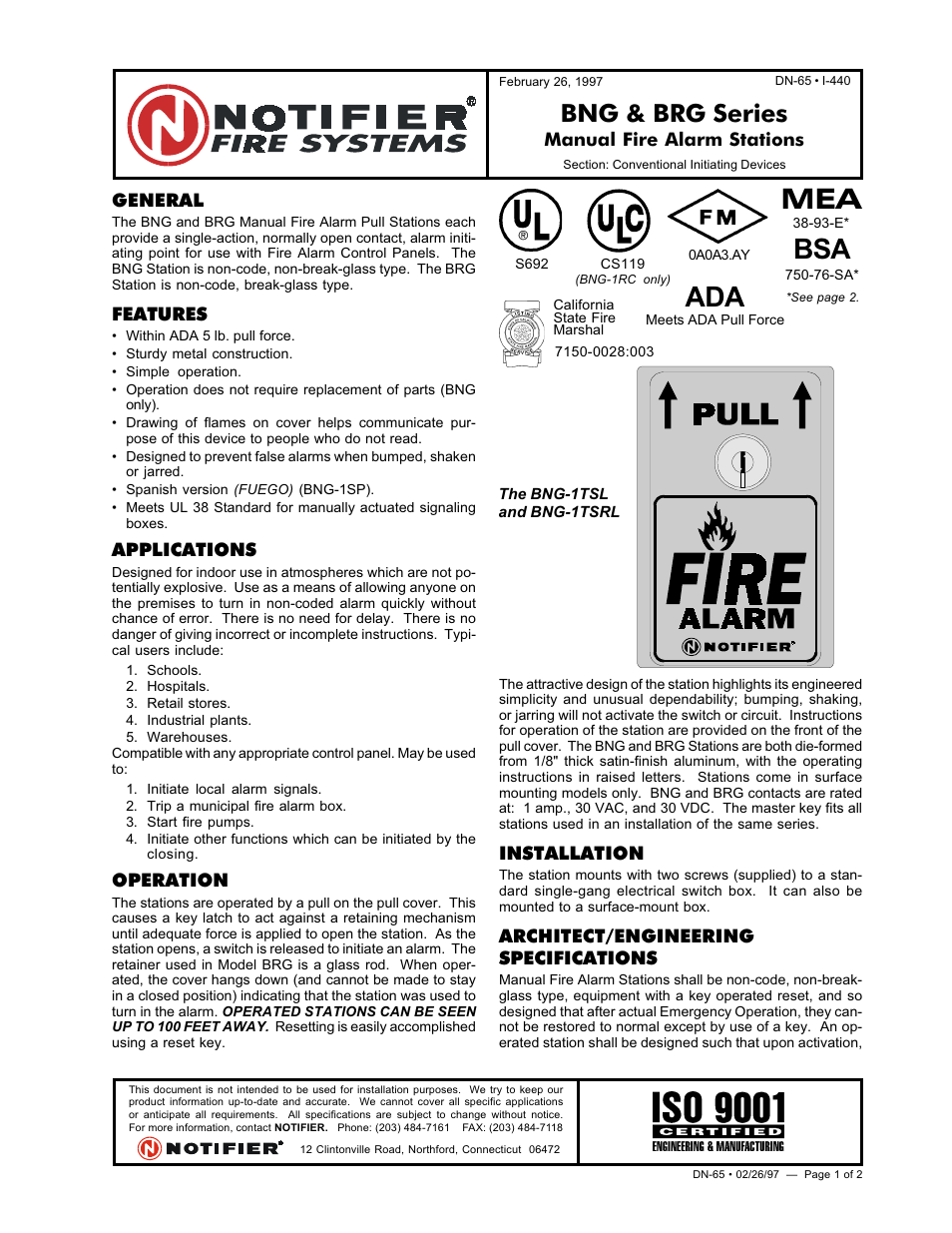 Notifier BRG Series User Manual | 2 pages