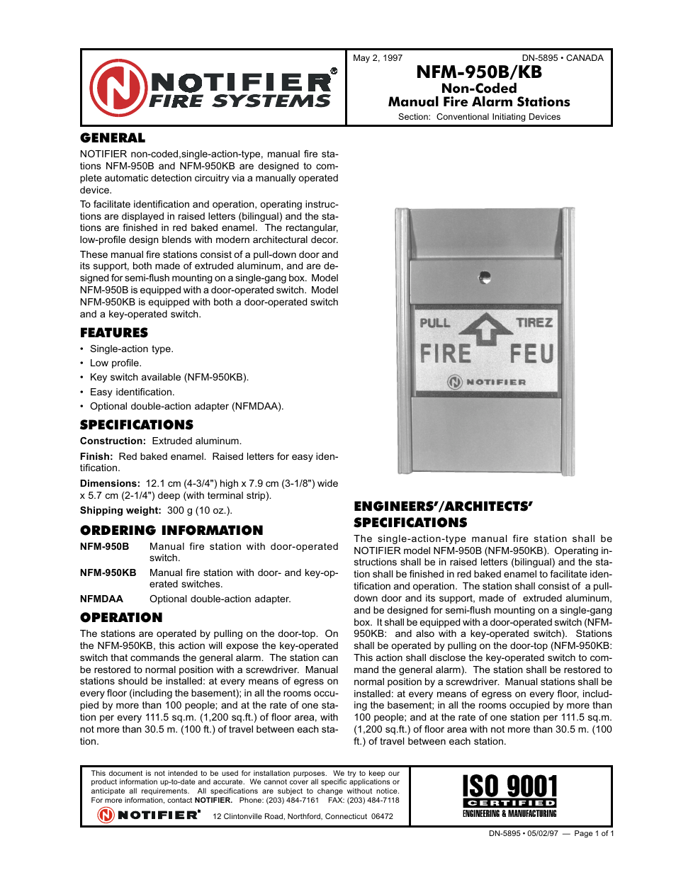 Notifier NFM-950B/KB User Manual | 1 page