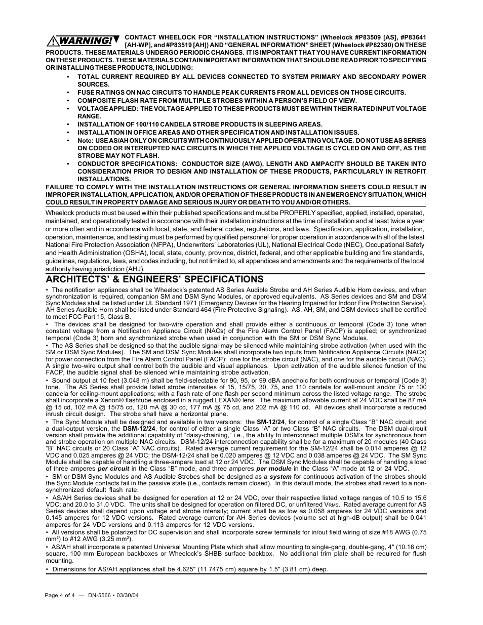Architects’ & engineers’ specifications | Notifier AH Series User Manual | Page 4 / 4