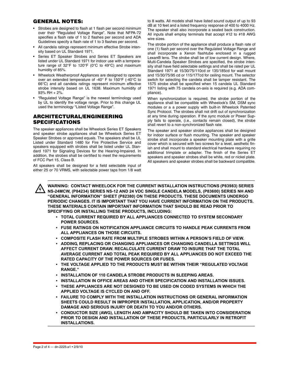 Architectural/engineering specifications | Notifier ET Series User Manual | Page 2 / 4