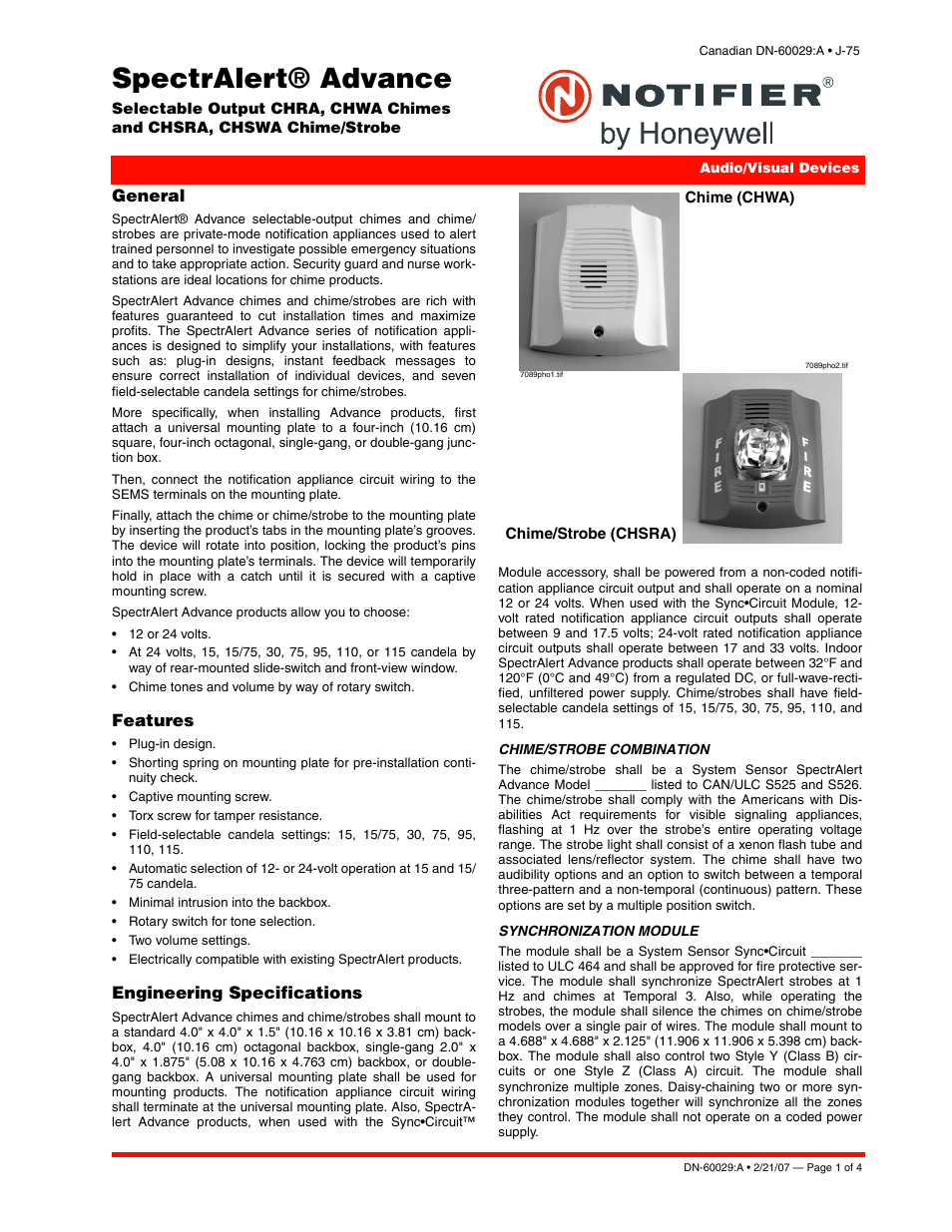 Notifier CHW Chimes User Manual | 4 pages