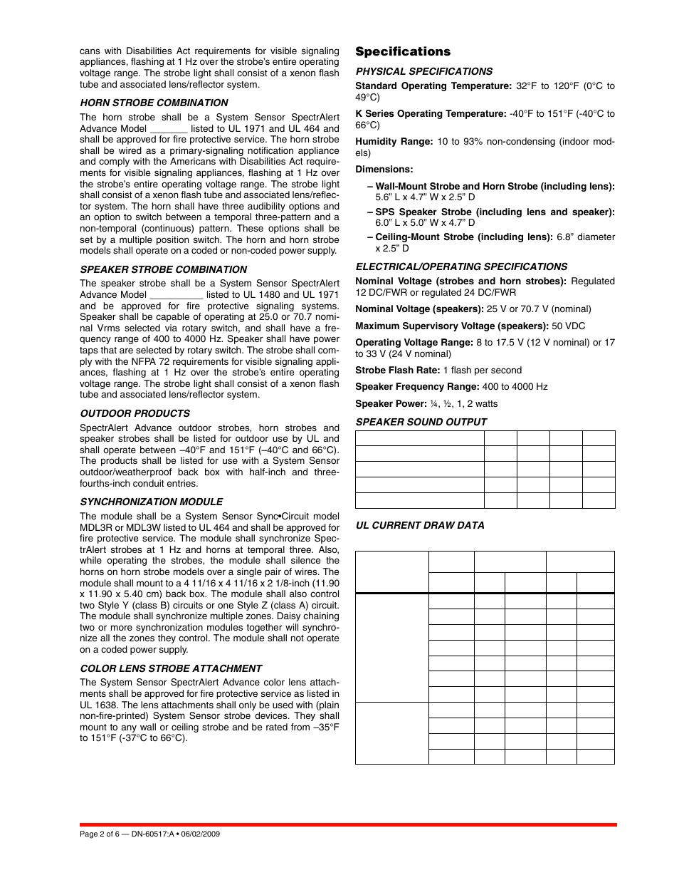 Specifications | Notifier Field-Selectable Mass Notification Devices User Manual | Page 2 / 6