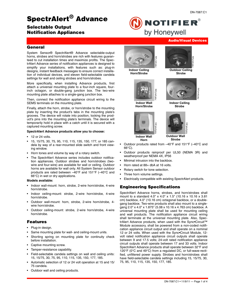 Notifier Selectable Output Notification Appliances User Manual | 4 pages