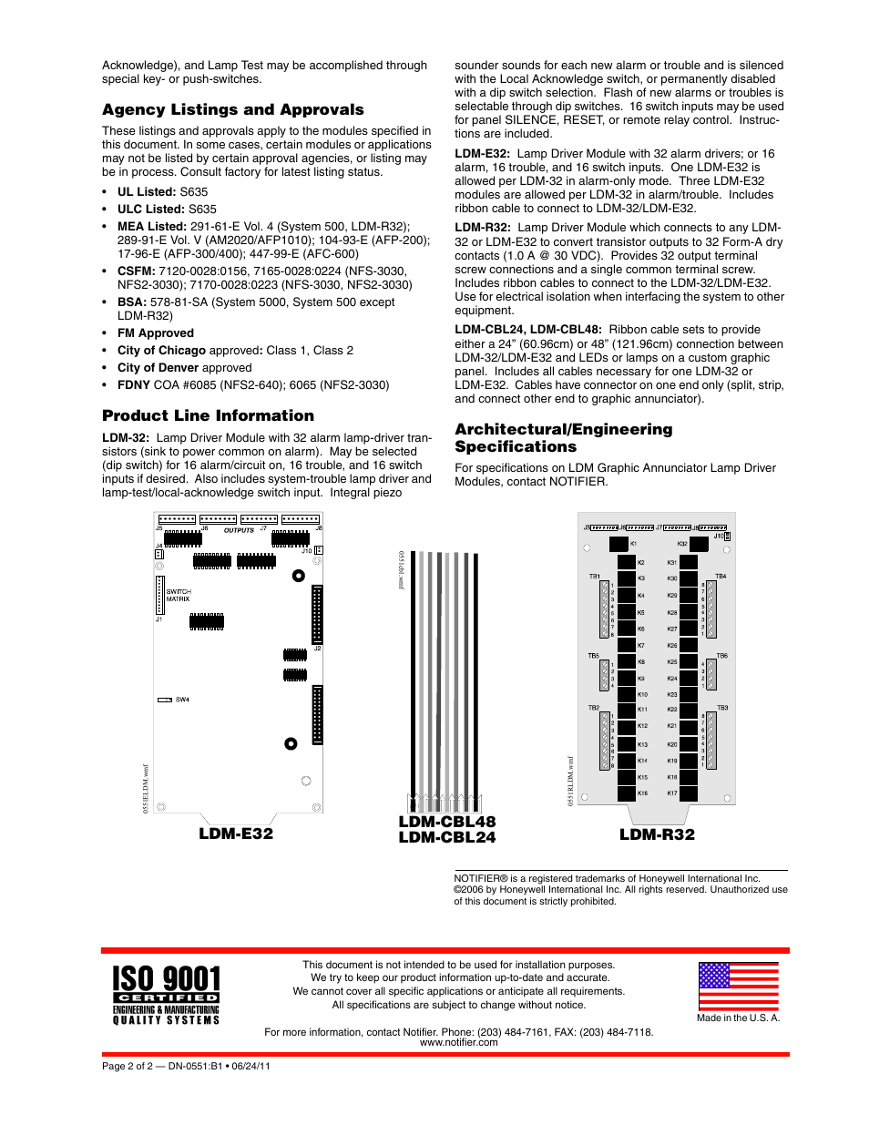 Agency listings and approvals, Product line information, Architectural/engineering specifications | Notifier LDM User Manual | Page 2 / 2