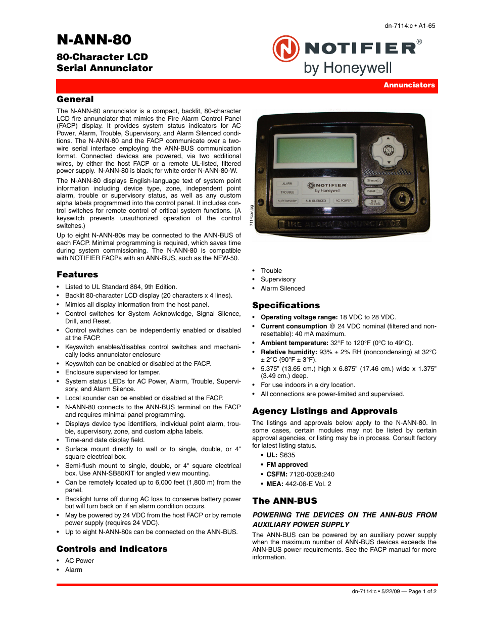 Notifier N-ANN-80 User Manual | 2 pages