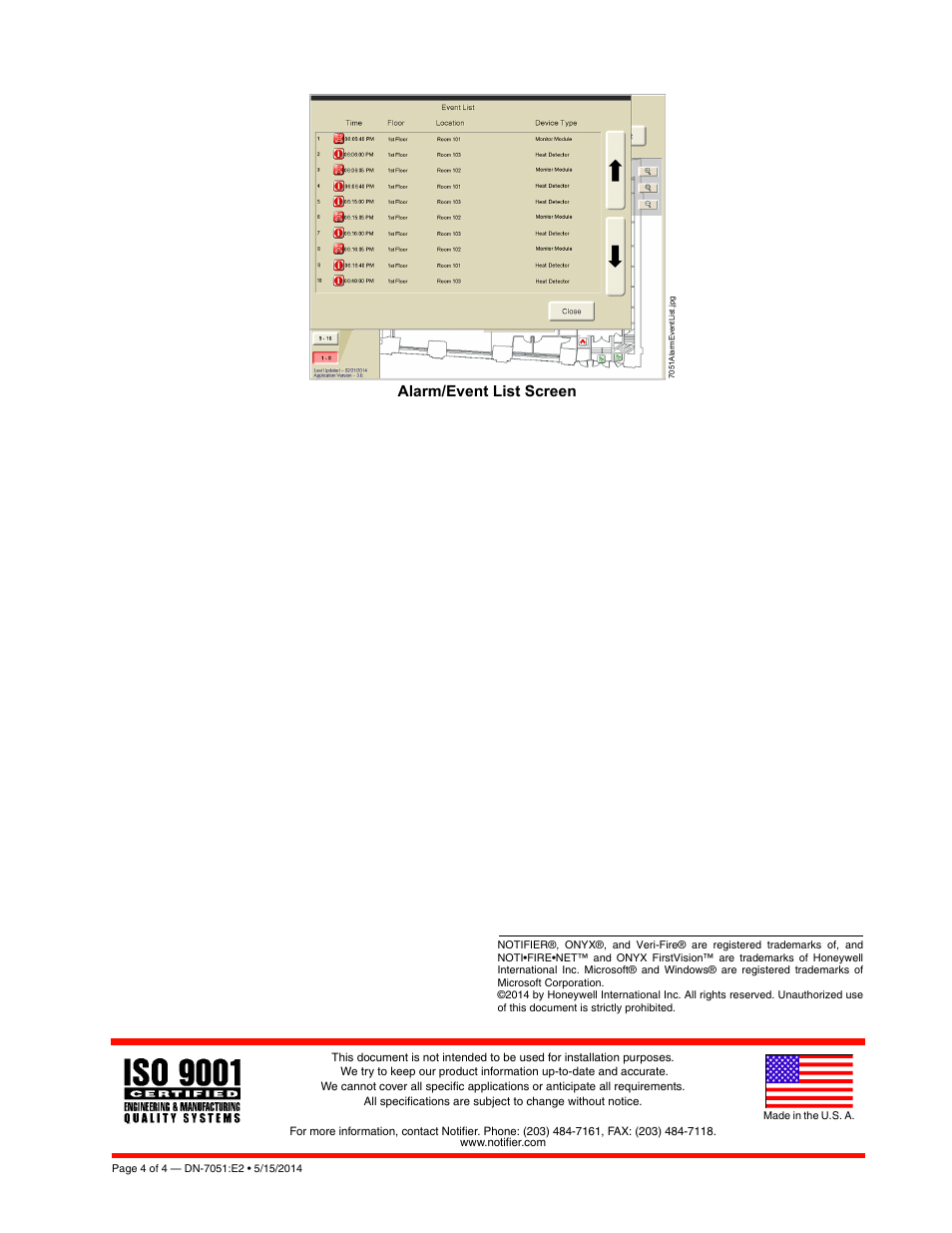 Alarm/event list screen | Notifier ONYX FirstVisio User Manual | Page 4 / 4