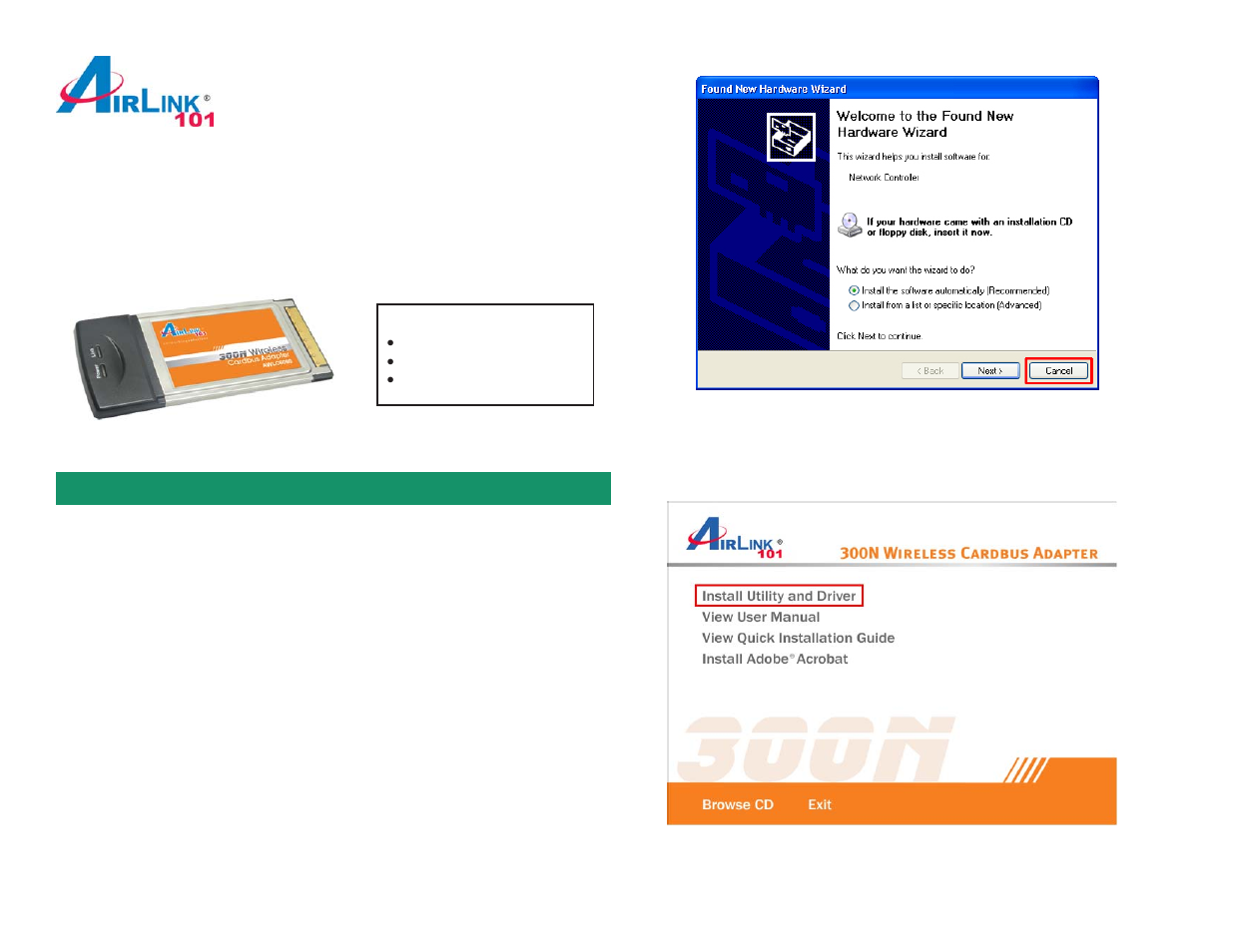 Airlink101 300N Wireless Cardbus Adapter AWLC6080 User Manual | 6 pages