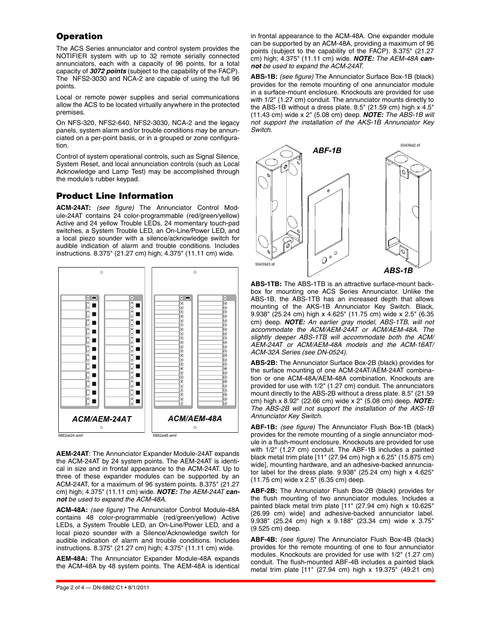 Operation, Product line information | Notifier ACM/AEM-48A User Manual | Page 2 / 4