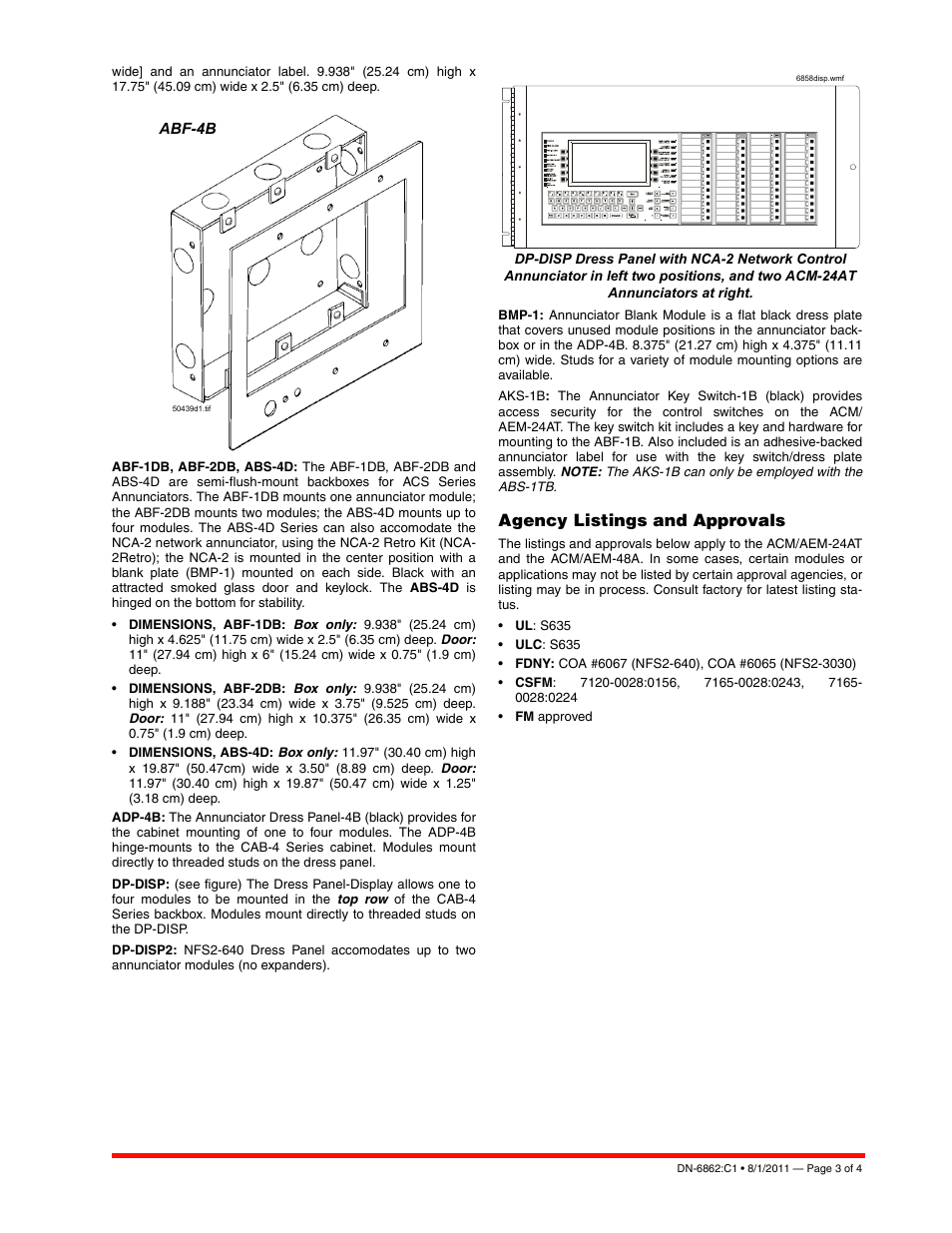 Agency listings and approvals | Notifier ACM/AEM-48A User Manual | Page 3 / 4