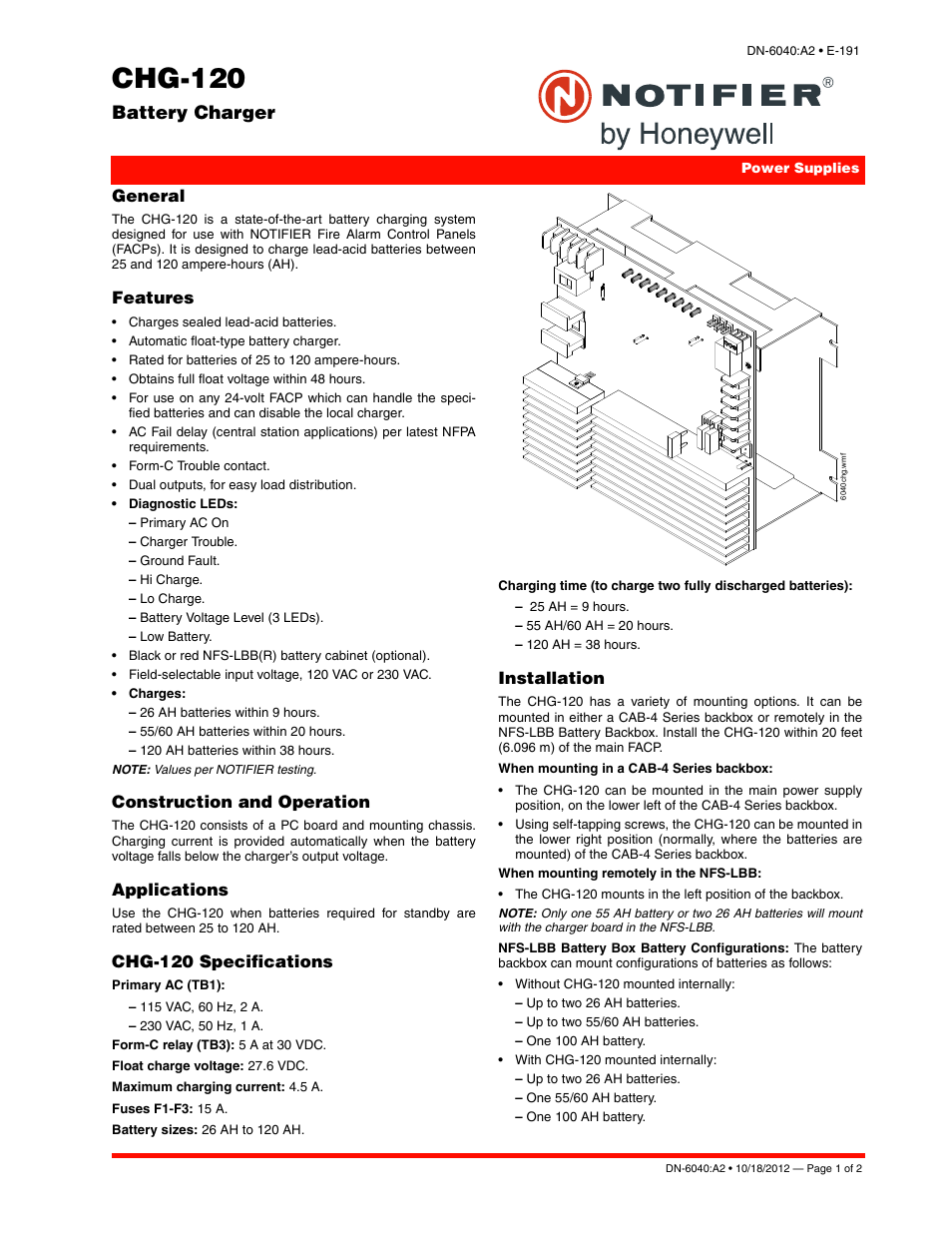 Notifier CHG-120 User Manual | 2 pages