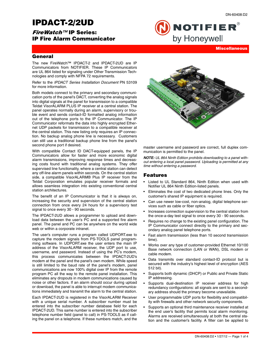 Notifier IPDACT-2/2UD User Manual | 4 pages