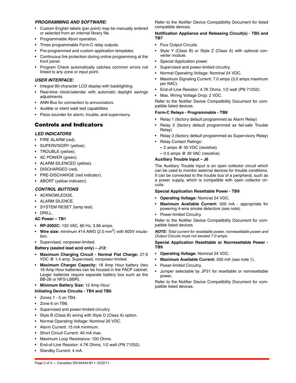 Controls and indicators | Notifier RP-2002C User Manual | Page 2 / 4