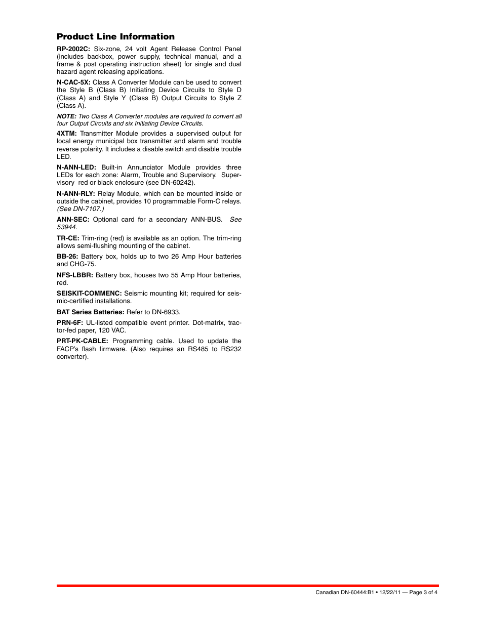 Product line information | Notifier RP-2002C User Manual | Page 3 / 4