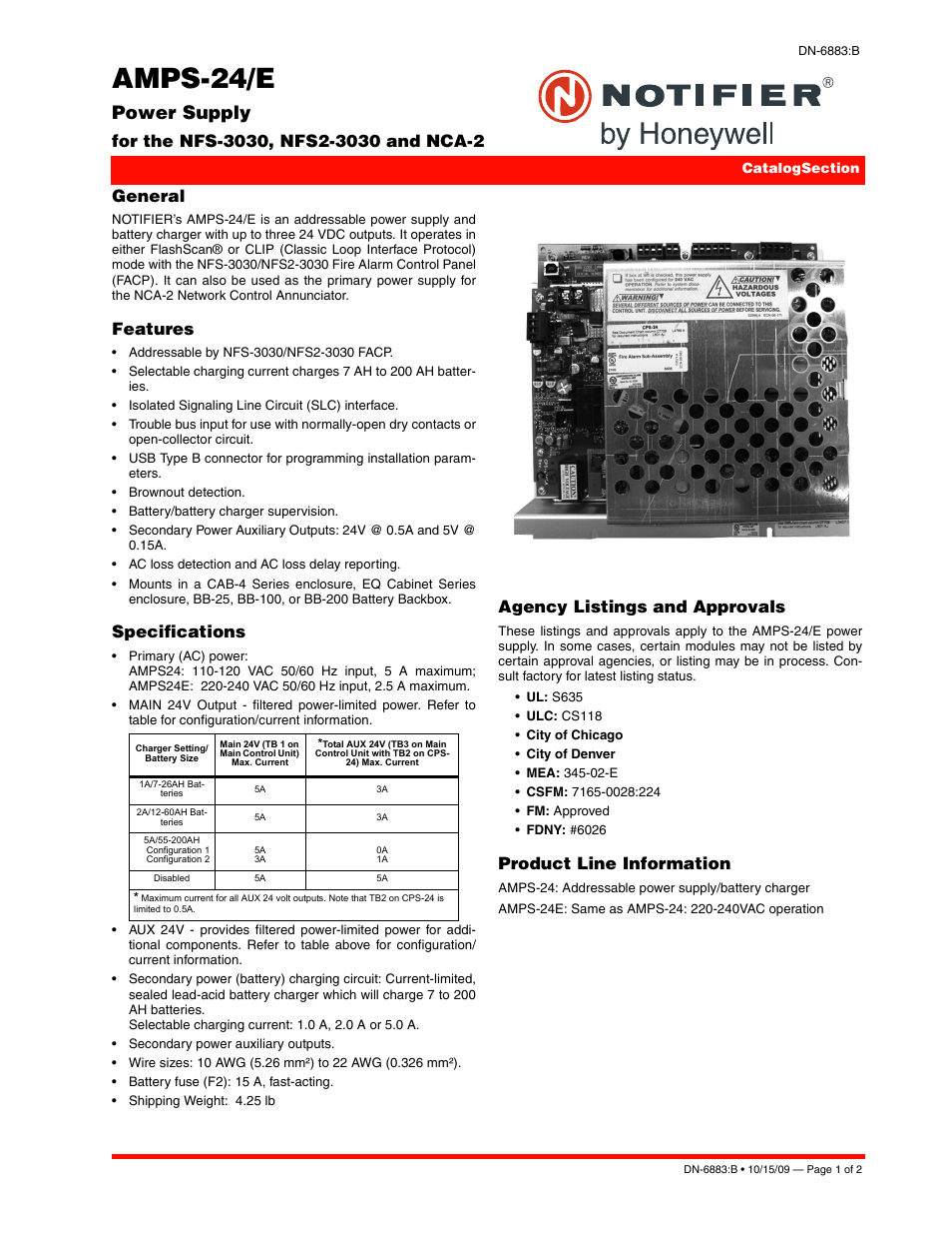 Notifier AMPS-24 User Manual | 2 pages